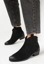 Czarne Botki Kowbojki na Płaskim Stożku z Imitacji Zamszu Amolni