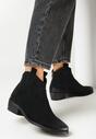 Czarne Botki Kowbojki na Płaskim Stożku z Imitacji Zamszu Amolni