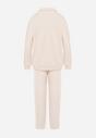 Beżowy 2-częściowy Polarowy Komplet Dresowy z Bluzą i Szerokimi Spodniami Aldonor
