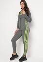 Szaro-Żółty Komplet Sportowy Top Bluza z Kapturem i Legginsy Cexena