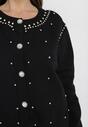 Czarny Wiskozowy Sweter Kardigan z Ozdobnymi Guzikami Cyrkoniami i Metalicznymi Koralikami Leopoldi