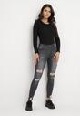 Czarne Jeansy Skinny z Wysokim Stanem i Przetarciami Cassina