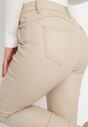 Jasnobeżowe Spodnie Skinny z Imitacji Skóry Awileda