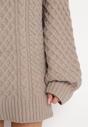 Ciemnobeżowy Sweter o Wydłużonym Fasonie z Modnym Splotem Ahexa