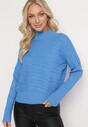 Niebieski Sweter z Wełną o Asymetrycznym Fasonie z Tłoczeniem Sarositte