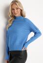 Niebieski Sweter z Wełną o Asymetrycznym Fasonie z Tłoczeniem Sarositte