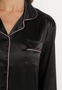 Czarny Satynowy Komplet Piżamowy z Koszulą i Spodniami Teusia