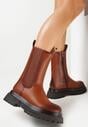 Brązowe Botki Sztyblety na Platformie Amune