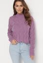 Jasnofioletowy Klasyczny Sweter w Ozdobny Splot Aliissa