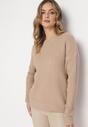 Beżowy Sweter o Klasycznym Kroju z Wytłoczonym Wzorem Gundall