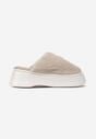 Beżowe Futrzane Kapcie na Platformie Lanen
