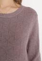Fioletowy Klasyczny Sweter z Geometrycznym Tłoczeniem Ludgera