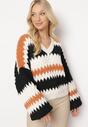 Beżowy Sweter Oversize z Ozdobnym Wzorem Dzianiny Mexio