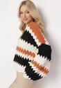 Beżowy Sweter Oversize z Ozdobnym Wzorem Dzianiny Mexio