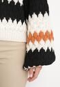 Beżowy Sweter Oversize z Ozdobnym Wzorem Dzianiny Mexio
