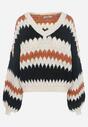 Beżowy Sweter Oversize z Ozdobnym Wzorem Dzianiny Mexio