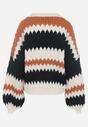 Beżowy Sweter Oversize z Ozdobnym Wzorem Dzianiny Mexio
