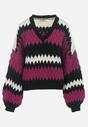 Fuksjowy Sweter Oversize z Ozdobnym Wzorem Dzianiny Mexio