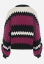 Fuksjowy Sweter Oversize z Ozdobnym Wzorem Dzianiny Mexio