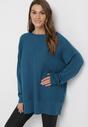 Ciemnoniebieski Sweter o Luźnym Fasonie z Rękawami Typu Nietoperz Poxure