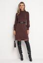 Brązowa Sweterkowa Sukienka z Półgolfem Deulia