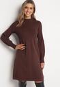 Brązowa Sweterkowa Sukienka z Półgolfem Deulia