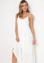 Biała Sukienka z Bawełnianej Tkaniny z Wiązanymi Ramiączkami Esthenis