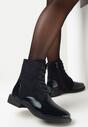 Granatowe Botki z Lakierowanymi Wstawkami i Sznurowaniem Janussia