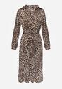 Brązowa Koszulowa Sukienka Midi w Panterkę Chaitra
