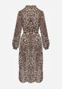 Brązowa Koszulowa Sukienka Midi w Panterkę Chaitra