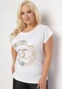 Biały Bawełniany T-shirt z Metalicznym Nadrukiem Lapur