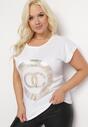 Biały Bawełniany T-shirt z Metalicznym Nadrukiem Lapur