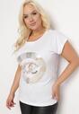 Biały Bawełniany T-shirt z Metalicznym Nadrukiem Lapur