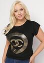 Czarny Bawełniany T-shirt z Metalicznym Nadrukiem Lapur