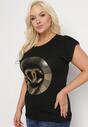 Czarny Bawełniany T-shirt z Metalicznym Nadrukiem Lapur