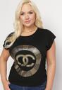Czarny Bawełniany T-shirt z Metalicznym Nadrukiem Lapur