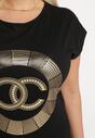 Czarny Bawełniany T-shirt z Metalicznym Nadrukiem Lapur