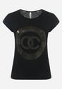 Czarny Bawełniany T-shirt z Metalicznym Nadrukiem Lapur