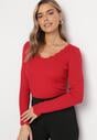 Czerwony Sweter z Prążkowanej Dzianiny z Metaliczną Nitką Hirella