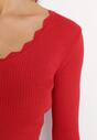 Czerwony Sweter z Prążkowanej Dzianiny z Metaliczną Nitką Hirella