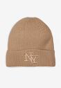 Ciemnobeżowa Dzianinowa Czapka Beanie z Haftem Adelheid