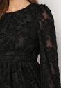 Czarna Rozkloszowana Mini Sukienka z Koronki Ozdobiona Falbankami i Poduszkami na Ramionach Afridi