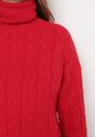 Czerwony Sweter z Golfem w Warkoczowy Splot ze Ściągaczami Maraiwai