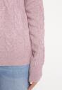 Fioletowy Sweter o Warkoczowym Splocie z Okrągłym Dekoltem Selinera
