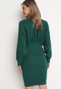 Zielona Dopasowana Sukienka Taliowana z Luźnym Rękawem Costala