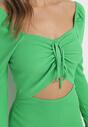 Zielona Sukienka Mini z Prążkowanego Materiału z Wycięciem i Wiązaniem Cerdosja