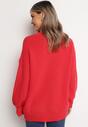 Czerwony Sweter Oversize z Okrągłym Dekoltem Ravo