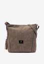 Ciemnobeżowa Torebka z Ekoskóry z Frędzlami na Regulowanym Pasku Deronitta