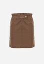 Brązowa Spódnica Mini z Ekoskóry z Gumką w Pasie i Kieszeniami Kirti