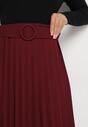 Bordowa Spódnica Midi Plisowana z Dopasowanym Paskiem w Komplecie Purnota